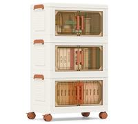 COSTWAY Boite Rangement Plastique 57 L, 3 Caisses Rangement Pliables à Roulette, Poignée, Porte Magnétique, Boite Empilable, Rangement Vetement, Livres, Jouets (57 L)