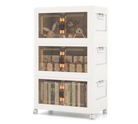 COSTWAY Boîte Rangement Plastique 75L, 3 Caisses de Rangement Pliables avec 4 roulettes et Couvercles, Boite Empilable pour Vêtement, Livres, Jouets, Poignée, Porte Magnétique, Caisse pour Chambre