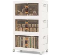 COSTWAY Boîte Rangement Plastique 75L, 3 Caisses de Rangement Pliables avec 4 Roulettes et Couvercles, pour Chambre, Salon, Cuisine