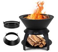 COSTWAY Bol de feu avec support pour casseroles et tablette, foyer avec combustion enrichie en oxygène sans fumée, Fire Pit