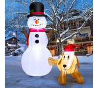 COSTWAY Bonhomme de Neige et Chien Gonflable 180 cm, Décoration de Noël Gonflable avec Lumières LED Intégrées Souffleur Imperméable, pour Intérieur Extérieur Jardin Pelouse Fête
