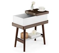 COSTWAY Bout de Canapé Table d’Appoint Plateau Rabattable, Table de Chevet à 2 Niveaux avec 4 Pieds en Bois en Caoutchouc, Taille Compacte pour Salon Chambre, 60 x 30 x 59 cm