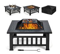 COSTWAY Brasero Extérieur Carré 3 en 1 avec Pare-étincelles (Noir)