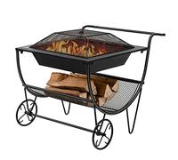 COSTWAY Brasero Exterieur pour Jardin, 75,5 x 58,5 x 56,5 cm, Terrasse Feu avec Support de Rangement Charge 50KG, 2 Roues Pratique Noir