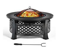 COSTWAY Brasero Extérieur Rond de 81 cm 3 en 1, avec Grille à Bûches Tisonnier Housse de Pluie, pour Camping Arrière-Cour