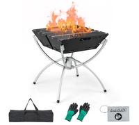 COSTWAY Brasero Jardin Multifonctions-45 x 45 x 49 cm-Barbecue à Charbon Pliable-Grilles Acier Inoxydable-Sac de Transport et Gants