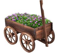 COSTWAY Brouette à Fleurs en Bois Jardinière à Roues avec Poignée Réglable et Trou de Drainage pour Ferme,Patio