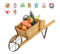 Costway Brouette Décorative En Bois Pour Plantes Avec Roue Flexible,9 Accessoires Magnétiques, 2 Longues Poignées Jardin,Terrasse Multicolore