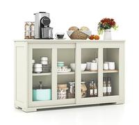 COSTWAY Buffet avec 2 Étagères, 2 Portes Coulissantes en Verre, Meuble Bas pour Salon, 107 x 33 x 62 cm (Beige)