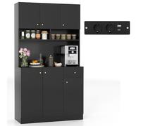 COSTWAY Buffet avec Prises, Armoire de Cuisine, 4 Placards, Grand Tiroir, Station de Recharge, Vaisselier pour Salon, Salle à Manger, 100x40x181CM (Noir)