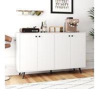 COSTWAY Buffet Bas 4 Portes, Buffet Salon Scandinave avec Étagères Réglables en 5 Positions, Meuble Rangement Bas, 5 Pieds Robustes, Commode 127 cm pour Salon, Salle à Manger (Blanc)