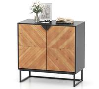 COSTWAY Buffet Bas, Armoire Commode avec 2 Portes Bois en Placage de Sapin, Etagère, Pieds en Métal, 2 Compartiments, Moderne, Meuble Cuisine Rangement pour Salon, Salle à Manger, Entrée (Noir)