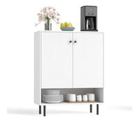 COSTWAY Buffet Bas, Buffet Salon avec Compartiment Ouvert, Meuble Rangement pour Entrée, Étagère Réglable en 5 Positions, 4 Pieds en Métal Solides, Meuble Bar, Commode pour Salon (Blanc)
