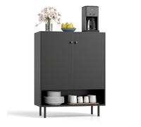 COSTWAY Buffet Bas, Buffet Salon avec Compartiment Ouvert, Meuble Rangement pour Entrée, Étagère Réglable en 5 Positions, 4 Pieds en Métal Solides, Meuble Bar, Commode pour Salon (Noir)