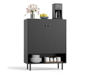 COSTWAY Buffet Bas, Buffet Salon avec Compartiment Ouvert, Meuble Rangement pour Entrée, Étagère Réglable en 5 Positions, 4 Pieds en Métal Solides, Meuble Bar, Commode pour Salon (Noir)