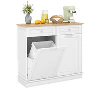 COSTWAY Buffet Cuisine 2 Tiroirs, Placard 42L, Étagère Réglable, Meuble Cuisine avec Plan de Travail en Caoutchouc, Meuble Poubelle Rangement 2 en 1, Armoire, 100 x 35 x 91 cm(Blanc)