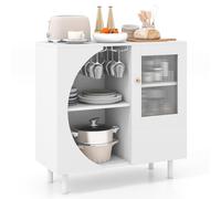 COSTWAY Buffet Cuisine avec 2 Rangées de Porte-Verre, Buffet Salon Blanc avec Placard à Porte Vitrée, Grand Compartiment, Design Compact, Armoire Cuisine, 80 x 30 x 80 cm