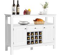 COSTWAY Buffet Cuisine avec Casier à Vin Amovible pour 12 Bouteilles, 2 Etagèress, 1 Tiroir, 2 Placards, Armoire de Cuisine Porte-Bouteille pour Salle à Manger, Salon, 117x40,5x82,5cm(Blanc)