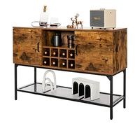 COSTWAY Buffet Cuisine avec Casier à Vin, Buffet Salon Industriel 2 Armoires à Portes, Étagère en Maille, Meuble de Salle à Manger pour Salon, Entrée, Brun Rustique, 120 x 40 x 85 cm