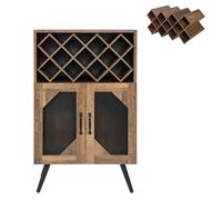 COSTWAY Buffet Cuisine avec Porte-Bouteilles Amovible pour 11 Bouteilles, Porte-Verres, Placard 2 Portes, Meuble Range Bibliothèque Anti-Bascule pour Cuisine, Salle à Manger, Salon, Brun Rustique