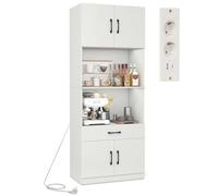 COSTWAY Buffet Cuisine avec Station de Charge, Armoire Garde-Manger avec 4 Portes et 2 Étagères Réglables, Buffet avec Tiroir, Meuble de Rangement pour Salle à Manger et Salon, Blanc