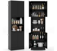 COSTWAY Buffet Cuisine Haut 190 cm, Meuble Cuisine Rangement, 2 Placard Rangement, 2 Doubles Portes, 6 Etagères, Kits Anti-Basculement, Vaisselier, Armoire Rangement pour Salle de Bain (Noir)