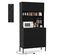 COSTWAY Buffet Cuisine Haut avec Prise, Armoire Cuisine 4 Portes, Étagère Réglable, Porte-Verres à Vin, Pieds en Métal, Vaisselier pour Salle à Manger, Salon, 80 x 40 x 164 cm (Noir)