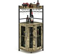 COSTWAY Buffet Cuisine Industriel, Armoire d’Angle, Étagère Réglable, Meuble Bar avec Porte-Verres, Placard à Porte en Maille Métallique, Kit Anti-basculement Inclus, 48x48x130 CM