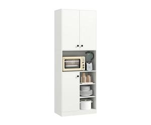COSTWAY Buffet Cuisine, Meuble Cuisine Rangement 166 cm, 3 Placard, Double Porte, 5 Etagères, Kits Anti-Basculement, Vaisselier Colonne, Armoire (Blanc)