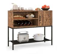 COSTWAY Buffet Cuisine, Meuble de Bar à Vin avec Cassier à Vin & Étagères de Rangement, Armoire en Bois avec Cadre Métallique pour Salle à Manger, Salon, Entrée (Brun Rustique)