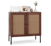 COSTWAY Buffet Cuisine Rotin PVC, Commode Cannage 2 Portes, Étagère Réglable, Pieds en Métal, Meuble Cuisine Rangement Bohème, Armoire pour Salle à Manger, Salon, 80 x 40 x 80 cm(Noyer)