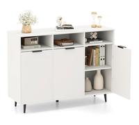 CostwayBuffet Meuble de Rangement avec Etagères Réglables à 5 Positions Meuble de Bar à Café avec 3 Compartiments Ouverts et Portes Blanc