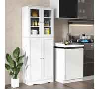 CostwayVitrine en Verre 161,5 cm Armoire Cuisine Haute avec 2 Portes Vitrées et 2 Portes Multi-Rangement Style Scandinave Meuble de Rangement Blanc