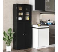 CostwayVitrine en Verre 161,5 cm Armoire Cuisine Haute avec 2 Portes Vitrées et 2 Portes Multi-Rangement Style Scandinave Meuble de Rangement Noir