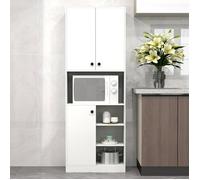 CostwayArmoire de Rangement de Cuisine Buffet Haut Moderne de 166 cm avec Support pour Micro-ondes Station de Bar Blanc