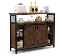 CostwayBuffet avec Rangement Meuble de Bar Etagères Réglables à 3 Niveaux Portes de Grange Coulissantes Compartiments Ouverts Marron Rustique