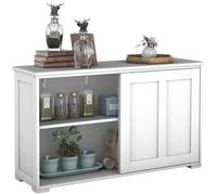 Costway Buffet De Cuisine Contemporain Bahut Vaisselier Laqué Beige Avec Porte Coullissant Et 2 Etagères En Mdf 106,7 X 33 X 62,5cm Beige