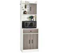 COSTWAY Buffet de Cuisine Meuble Cuisine Rangement avec 3 Portes et 1 Niche de Rangement, Passe-Câble 60 x 40 x 180 CM Blanc