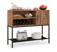 COSTWAY Buffet Latéral avec Prises Électriques & Ports USB, Racks à Vin & Étagères de Rangement, pour Cuisine Salon Entrée, Brun