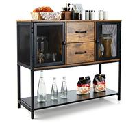 COSTWAY Buffet Salle à Manger, Buffet Salon Industriel Bois Métal avec 2 Placards, 2 Tiroirs, 2 Portes en Maille Fer, Meuble Cuisine Rangement, Marron Rustique, 100 X 35 X 85 CM