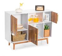 COSTWAY Buffet Salon Cuisine avec 3 Placards et 3 Étagères Ouvertes, Meuble Cuisine Rangement 4 Pieds Utilisation pour Salon Salle à Manger Bar, 95 x 31 x 76 cm