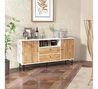 COSTWAY Buffet-sideboard moderne, bar à café de style mid-century avec portes coulissantes et 2 tiroirs, support TV polyvalent avec trou pour câble, idéal pour la cuisine, la salle à manger, le salon