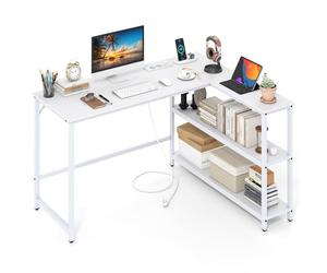 COSTWAY Bureau Angle en L, Table d’Ordinateur avec Station de Charge, Étagères de Rangement Ouvertes, Table Gaming Gain de Place, pour Étudier et Écrire, pour Bureau à Dimicile, Salle d’Étude