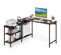 COSTWAY Bureau Angle Réversible, 135 x 120 cm Grand Bureau en L avec Étagères de Rangement, Table Gaming, Cadre Métallique, Style Industriel, pour Jouer, Travailler, Brun Rustique