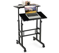 COSTWAY Bureau Assis-Debout à roulettes, Table Informatique à 2 Niveaux pour Ordinateur avec Hauteur Réglable et Cadre en Acier, Ergonomique pour Maison et Bureau, Style Moderne (Noir)