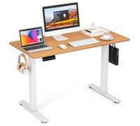COSTWAY Bureau Assis Debout Électrique 120 x 60 cm, Bureau Électrique Réglable en Hauteur avec Protection Anti-Collision, 3 Hauteurs de Mémoire, Passe-câbles et Crochets (Naturel+Blanc)