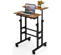 COSTWAY Bureau assis-debout réglable en hauteur sur roulettes, bureau debout mobile avec poste de travail informatique à 2 niveaux, table pour ordinateur portable Workstation pour la maison et le bure