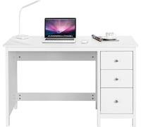 COSTWAY Bureau avec 3 tiroirs, table d'ordinateur en bois, bureau enfant 120x50x75cm blanc