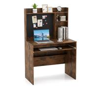 COSTWAY Bureau avec Tableau d'Affichage Magnétique, Bureau à Domicile avec Plateau pour Clavier, Table d'Ecriture Moderne avec Etagère Réglable, Poste de Travail pour Studio, Chambre(Marron)