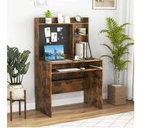 COSTWAY Bureau avec Tableau d'Affichage Magnétique, Huche et Plateau pour Clavier, Etagère Réglable, 89 x 50 x 138 cm Marron